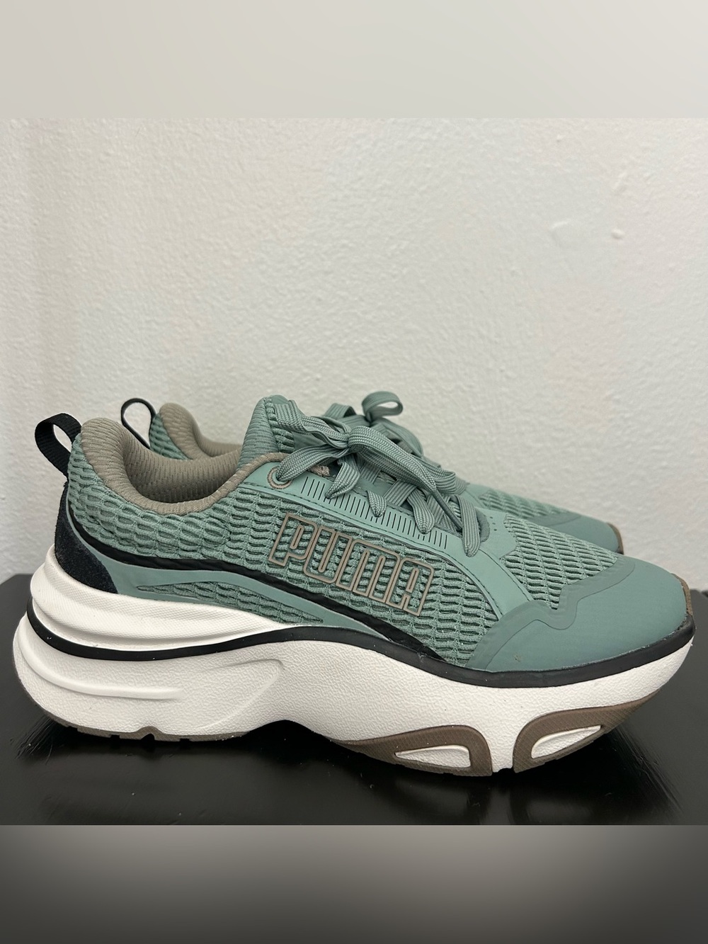 Puma Softride Divine Women's Running Shoes Green Black Chunky Sporty 310163-11